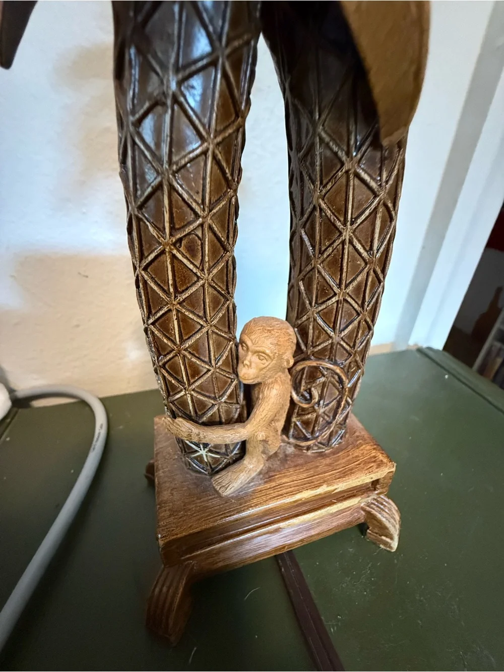 Cheyenne vintage monkey Carved Palm Tree Table Lamp in Brown by